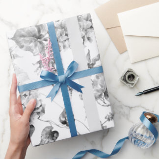 Schwarz-Weiß-Weihnachten Illustrierter Floral Noti Geschenkpapier