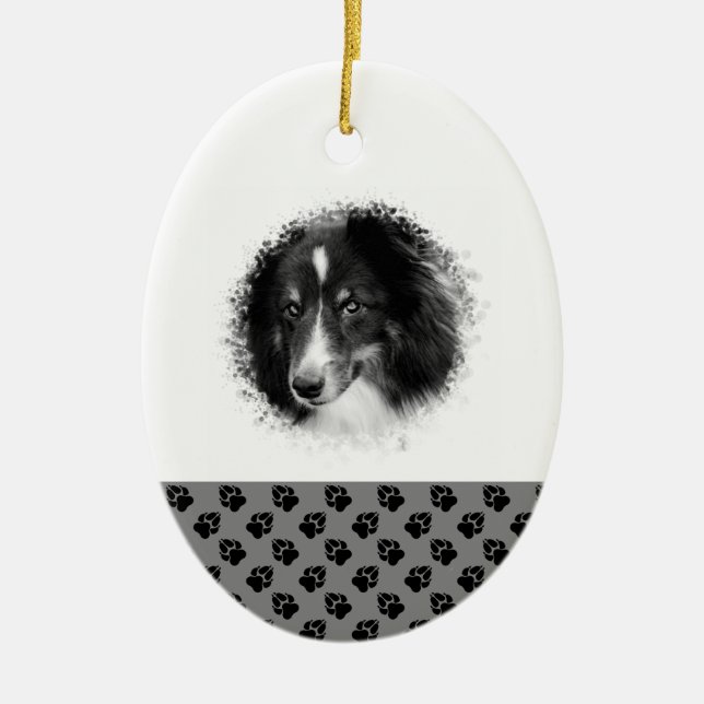 Schwarz & Weiß Weihnachten Maßgeschneiderte Vorlag Keramik Ornament (Vorne)