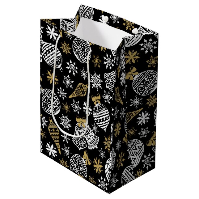 Schwarz-Weiß-Weihnachten Mittlere Geschenktüte (Vorderseite Schrägansicht)