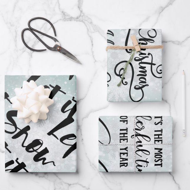 Schwarz, Weiß, Weihnachten, Schneeflocke, Urlaubsa Geschenkpapier Set (Vorderseite)