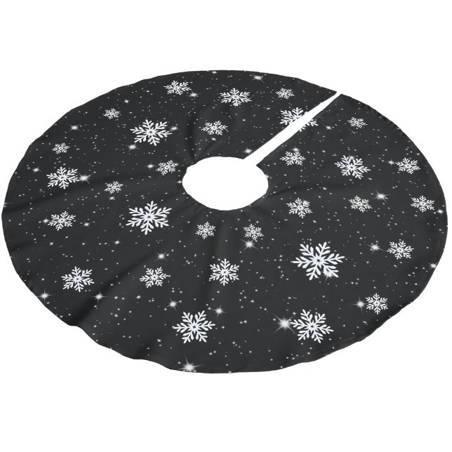 Schwarz-Weiß Weihnachten Schneeflocken Wintermuste Polyester Weihnachtsbaumdecke (Schrägansicht)