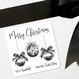Schwarz Weiß Weihnachts Geschenkanhänger Aufkleber