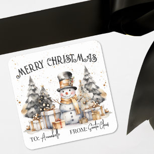 Schwarz Weiß Weihnachts-Geschenkanhänger-Aufkleber Quadratischer Aufkleber