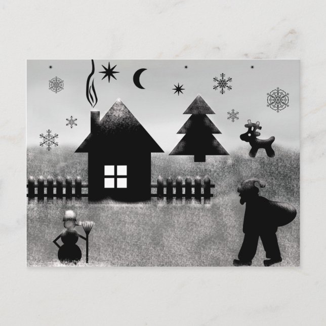 Schwarz-Weiß-Weihnachts-Postkarte Feiertagspostkarte (Vorderseite)