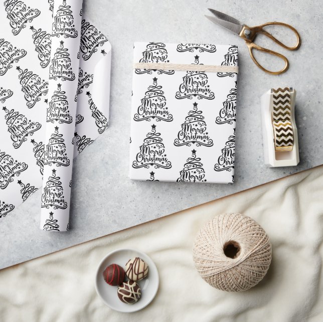 Schwarz & Weiß Weihnachts-Weihnachtsbaummuster Geschenkpapier (Kunsthandwerk)