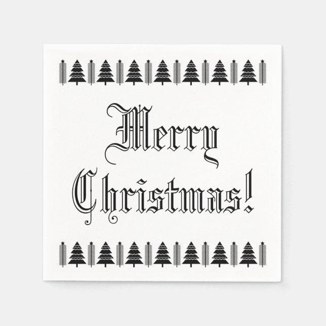 Schwarz-Weiß Weihnachtsbaum Custom Text Moderner Serviette (Vorderseite)