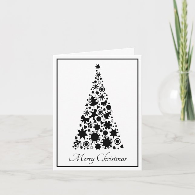Schwarz-Weiß-Weihnachtsbaum Feiertagskarte (Vorderseite)