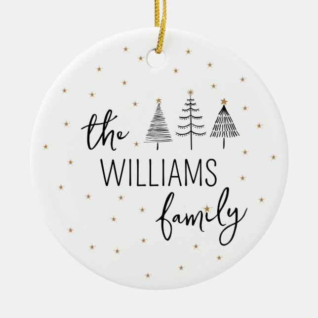 Schwarz-Weiß-Weihnachtsbaum-Foto Keramik Ornament (Vorne)