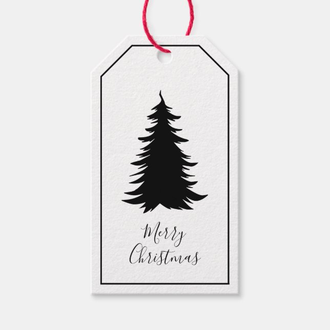Schwarz-Weiß-Weihnachtsbaum Geschenkanhänger (Vorderseite)