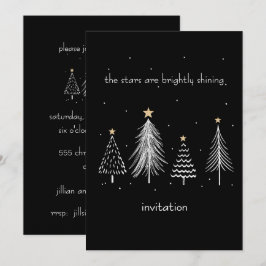Schwarz-Weiß Weihnachtsbaum Gold Stars Einladung
