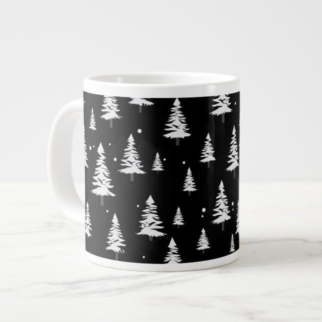 Schwarz-Weiß-Weihnachtsbaum Jumbo-Tasse (Vorderseite Links)