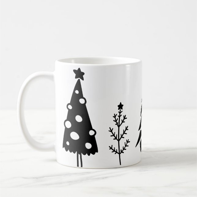 Schwarz-Weiß-Weihnachtsbaumen Kaffeezubereitung Ta Kaffeetasse (Links)