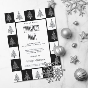 Schwarz-Weiß Weihnachtsbaumen Weihnachtsfest Party Einladung