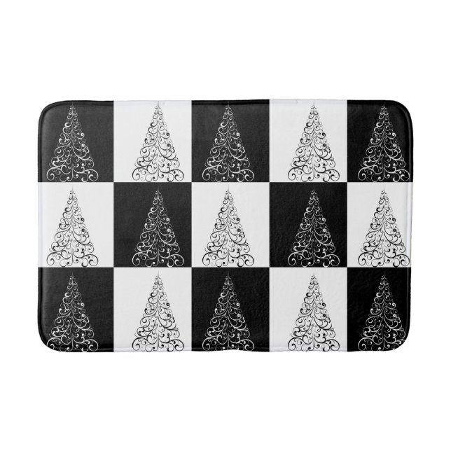Schwarz-Weiß-Weihnachtsbaummuster Badematte (Vorderseite)