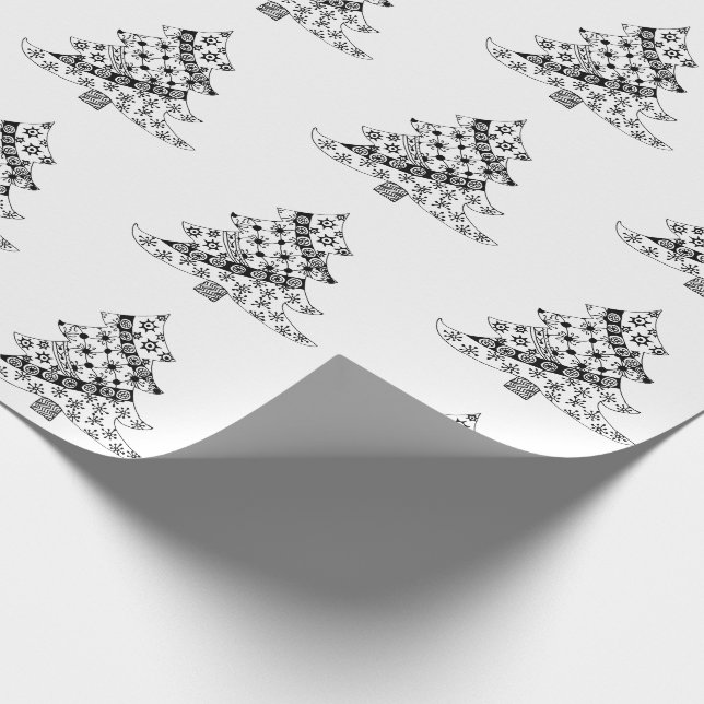 Schwarz-Weiß-Weihnachtsbaummuster Geschenkpapier (Ecke)