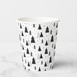 Schwarz-Weiß-Weihnachtsbaummuster Pappbecher