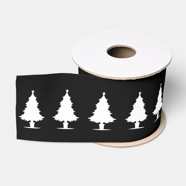Schwarz-Weiß-Weihnachtsbaummuster Ripsband (Spule)