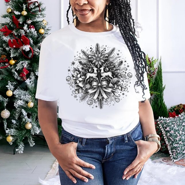 Schwarz-Weiß-Weihnachtsdesign T-Shirt (Von Creator hochgeladen)