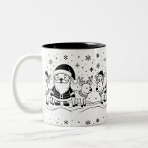 Schwarz-Weiß-Weihnachtsmann mit Rentieren