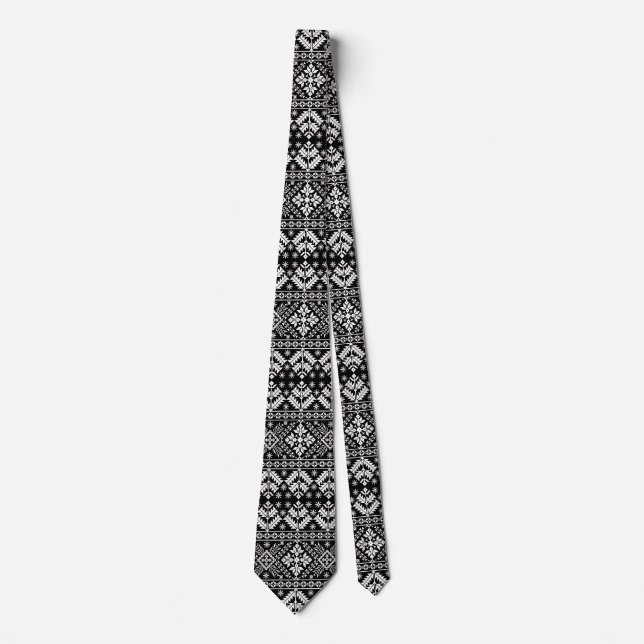 Schwarz-Weiß Weihnachtsmesse Isle Pattern Krawatte (Vorderseite)