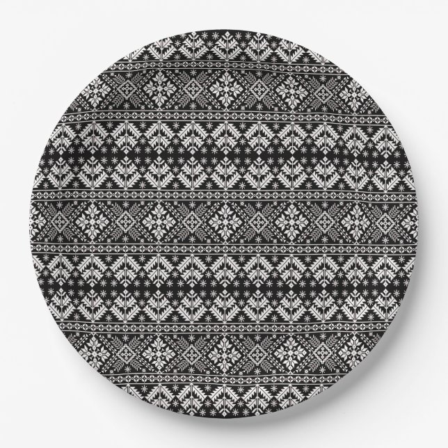 Schwarz-Weiß Weihnachtsmesse Isle Pattern Pappteller (Vorderseite)