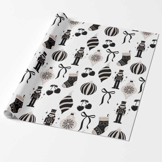 Schwarz-Weiß-Weihnachtsmuster Geschenkpapier (Ungerollt)
