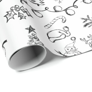 Schwarz-Weiß-Weihnachtsmuster Geschenkpapier