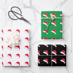 Schwarz-Weiß-Weihnachtsmuster-Weihnachtsmannmütze Geschenkpapier Set