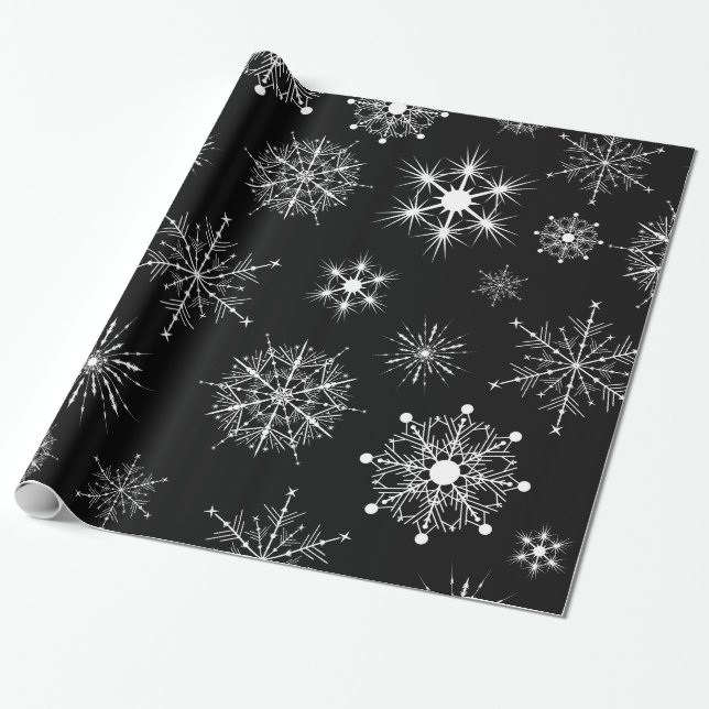 Schwarz & Weiß Weihnachtsschneeflocken Geschenkpapier (Ungerollt)