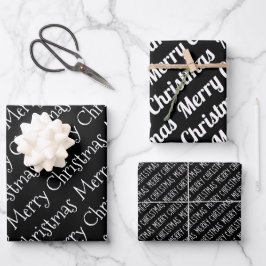 Schwarz-Weiß-Weihnachtstypografie - Moderner Urlau Geschenkpapier Set