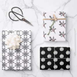 Schwarz-Weiß-Weihnachtswrapping Paper Sheets Geschenkpapier Set