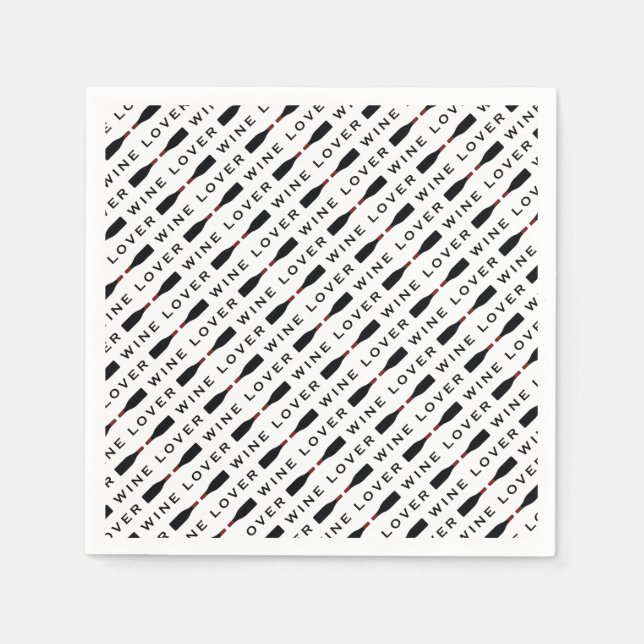 Schwarz-Weiß-Weine Lover Typografie Muster Serviette (Vorderseite)