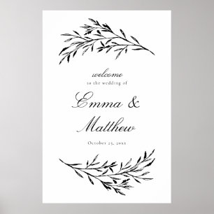 Schwarz-Weiß-Weiß-Wiesen-Hochzeit Begrüßung Poster
