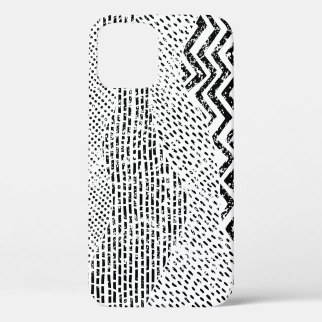 Schwarz-weiß welliges Patchwork-Ornament Case-Mate iPhone Hülle (Rückseite)
