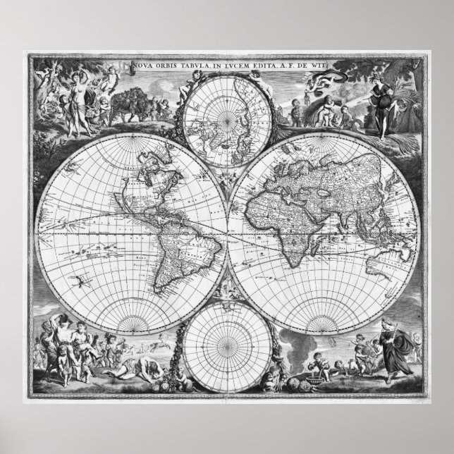 Schwarz-Weiß-Weltkarte (1670) Poster (Vorne)