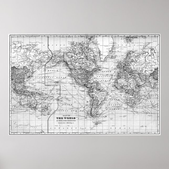 Schwarz-Weiß-Weltkarte (1901) Poster (Vorne)
