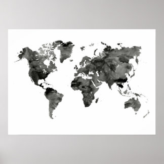 Schwarz-Weiß-Weltkarte-Poster Poster