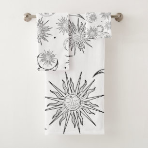 Schwarz-Weiß-whimsical Sonne Mond & Sterne Badhandtuch Set