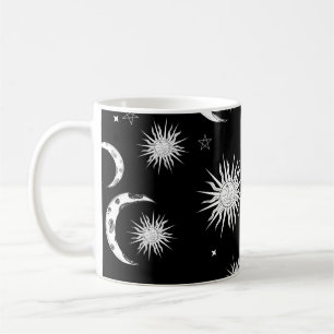 Schwarz-Weiß-Whimsical-Sonne-Mond-und-Sterne Kaffeetasse