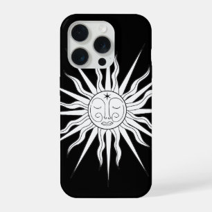 Schwarz-Weiß-whimsical-Sonne-zelluläre Astrologie iPhone 15 Pro Hülle