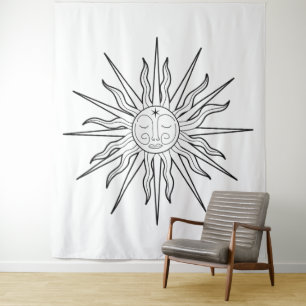 Schwarz-Weiß-whimsicaler Sonnengesamthintergrund Wandteppich