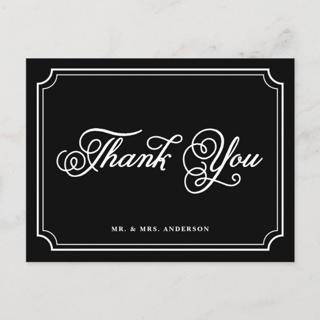 Schwarz & Weiß Whimsikskript Danke Postcard Postkarte (Vorderseite)