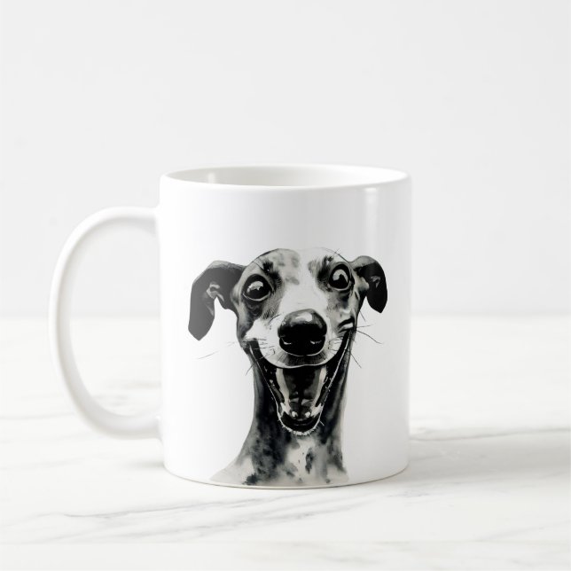 Schwarz-Weiß-Whippet | Niedlich Greyhound Kaffeetasse (Links)