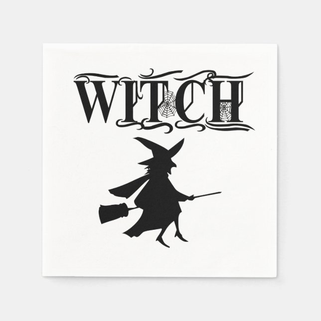Schwarz-Weiß-Wicked-Flying-Hexe-Halloween Serviette (Vorderseite)