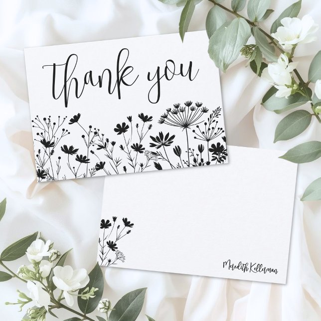 Schwarz Weiß Wildblume Dankeskarte (Black White Wildflower Thank You Card)