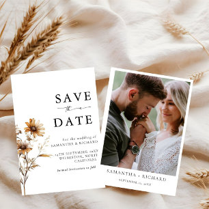 Schwarz-Weiß-Wildblume-Hochzeit speichert das Datu Einladung