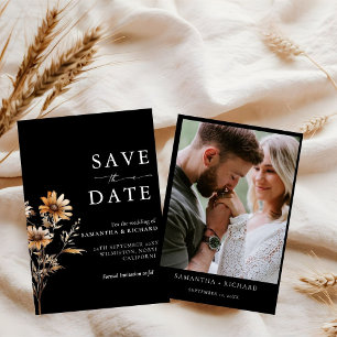 Schwarz-Weiß-Wildblume-Hochzeit speichert das Datu Einladung
