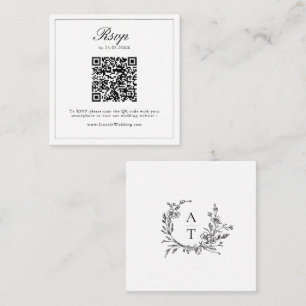 Schwarz Weiß Wildblumen-Wappen Hochzeit QR-Code RS Begleitkarte
