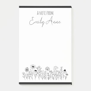 Schwarz-Weiß-Wildblumen Zeichnend Blume Post-it Klebezettel