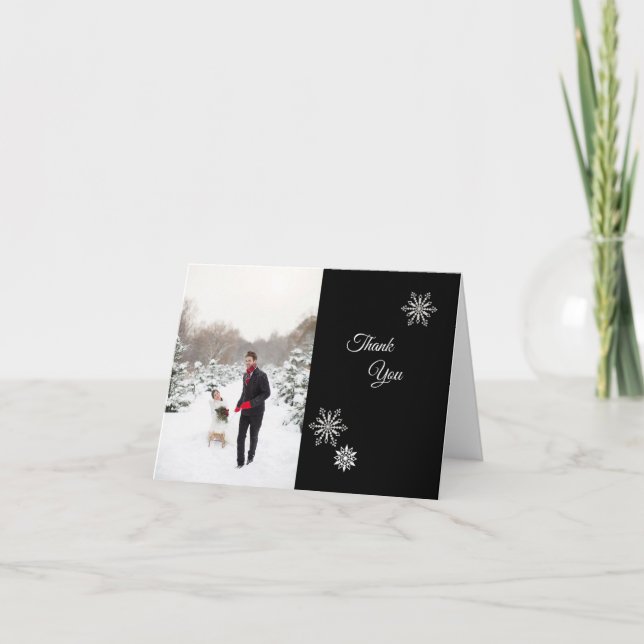Schwarz-Weiß-Winter-Hochzeit Foto Vielen Dank Dankeskarte (Vorderseite)